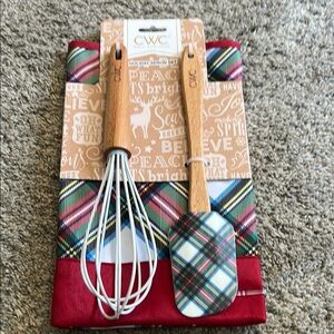 Holiday Whisk and Apron Kitchen Set Red Green White